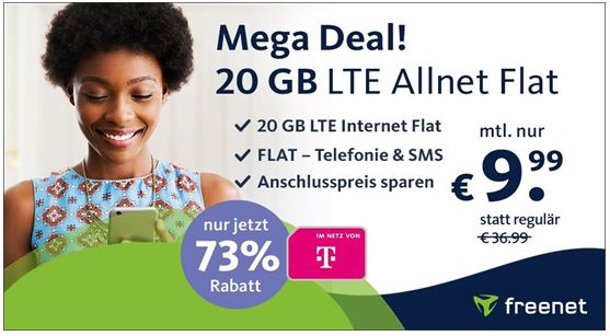 freenet Aktion 20 GB Telekom Allnet-Flat für nur 9,99